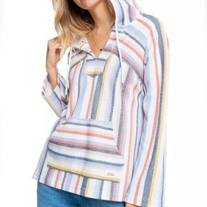 Roxy Wild and Free Hoodie Multicolor Striped Sweatshirt Top  Size Medium